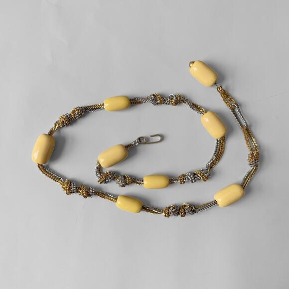 70s Chain Beaded Belt Ceramic Vintage Boho Knotted 60s Mod Mixed-Metal Resin